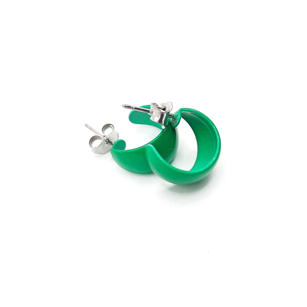 Green Enamel Huggie Earrings